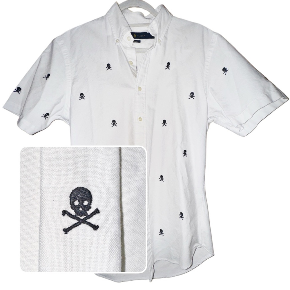 Men’s Ralph Lauren Oxford White Skull & Bones Slim Fit Button Down